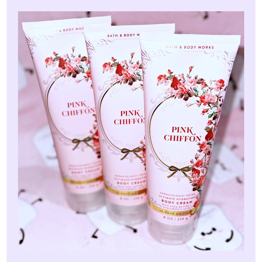 Bath & Body Works Pink Chiffon 8 oz Ultimate Hydration Body Cream x3